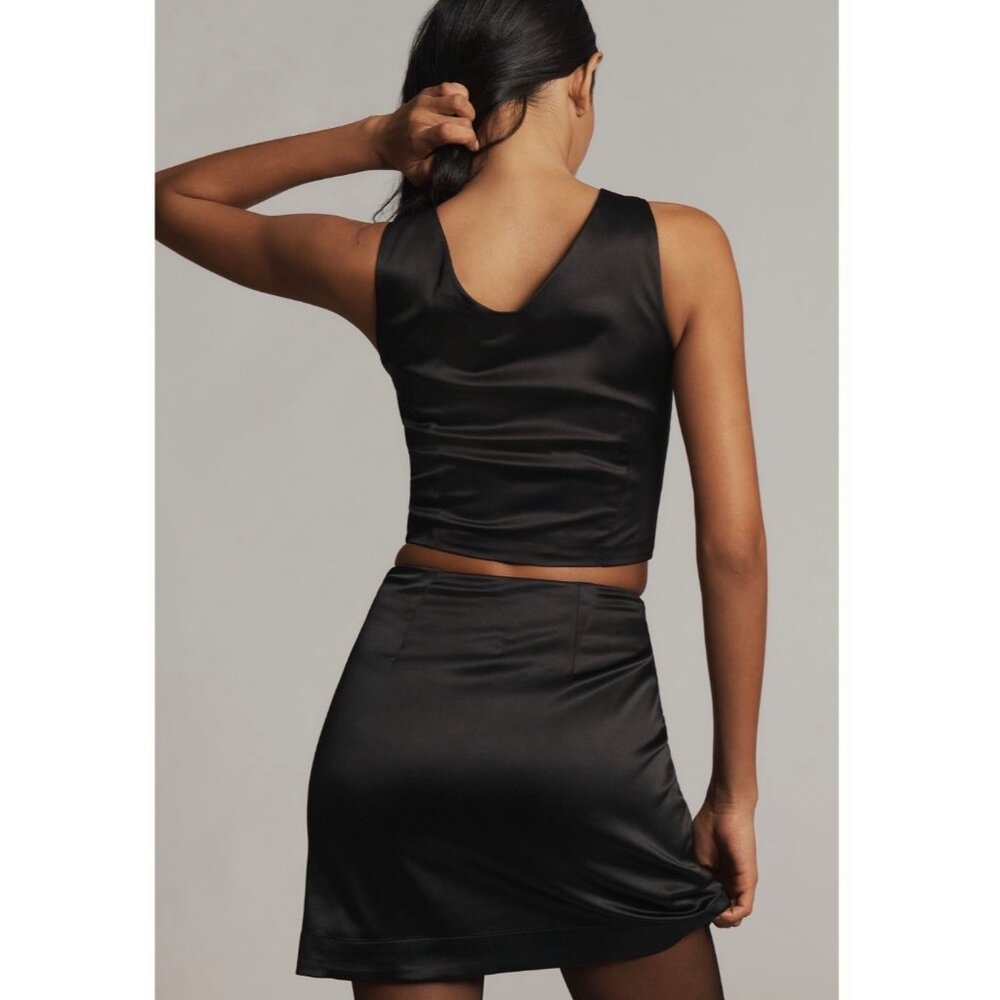 Maeve Anthropologie Crystal Bow Satin Mini Skirt Black Size M - Picture 2 of 5